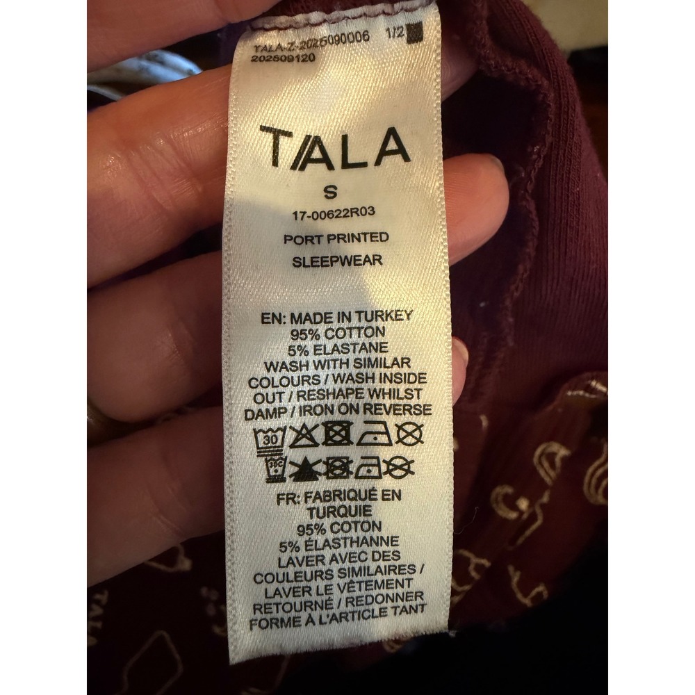 Tala Sleepwear Henley Women Small Port Burgundy Ribbed Lettuce Hem Pajama Top - Picture 10 of 10